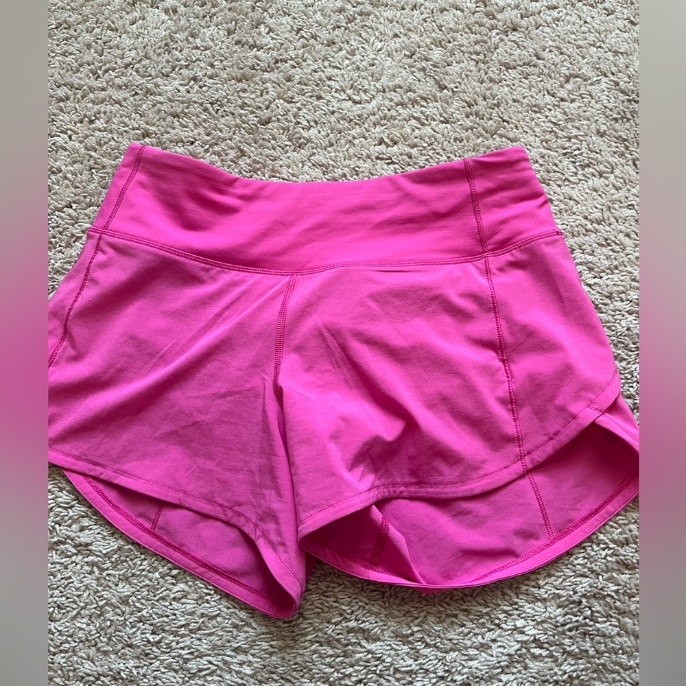 Sonic pink lululemon speed up shorts. 4” inseam, high rise, size 4.